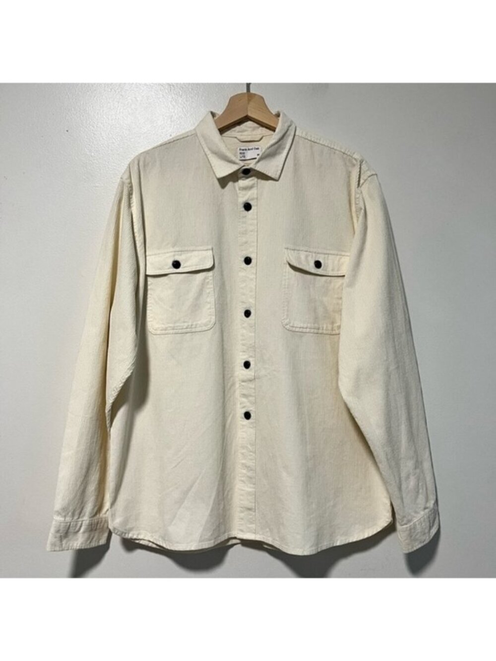 Frank And Oak Men’s Corduroy Overshirt Jacket- L - Cream Casual Utility Style
